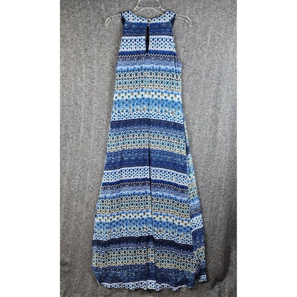 Cato Dresses & Skirts - Cato Maxi Dress Women Medium Blue White Beaded Halter Geometric Tile Print Boho